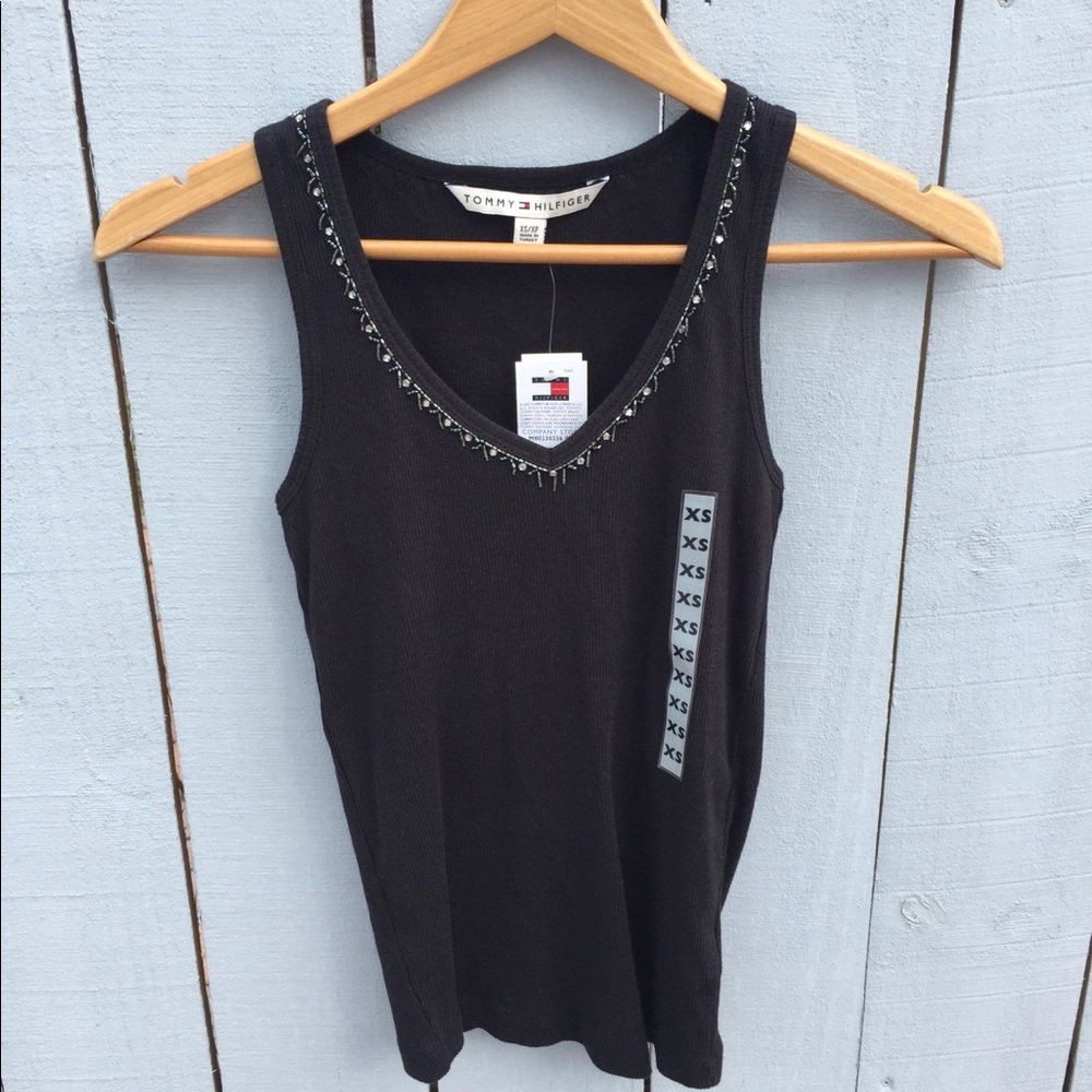 NWT Tommy Hilfiger Beaded Neck Tank Top V-Neck NWT
